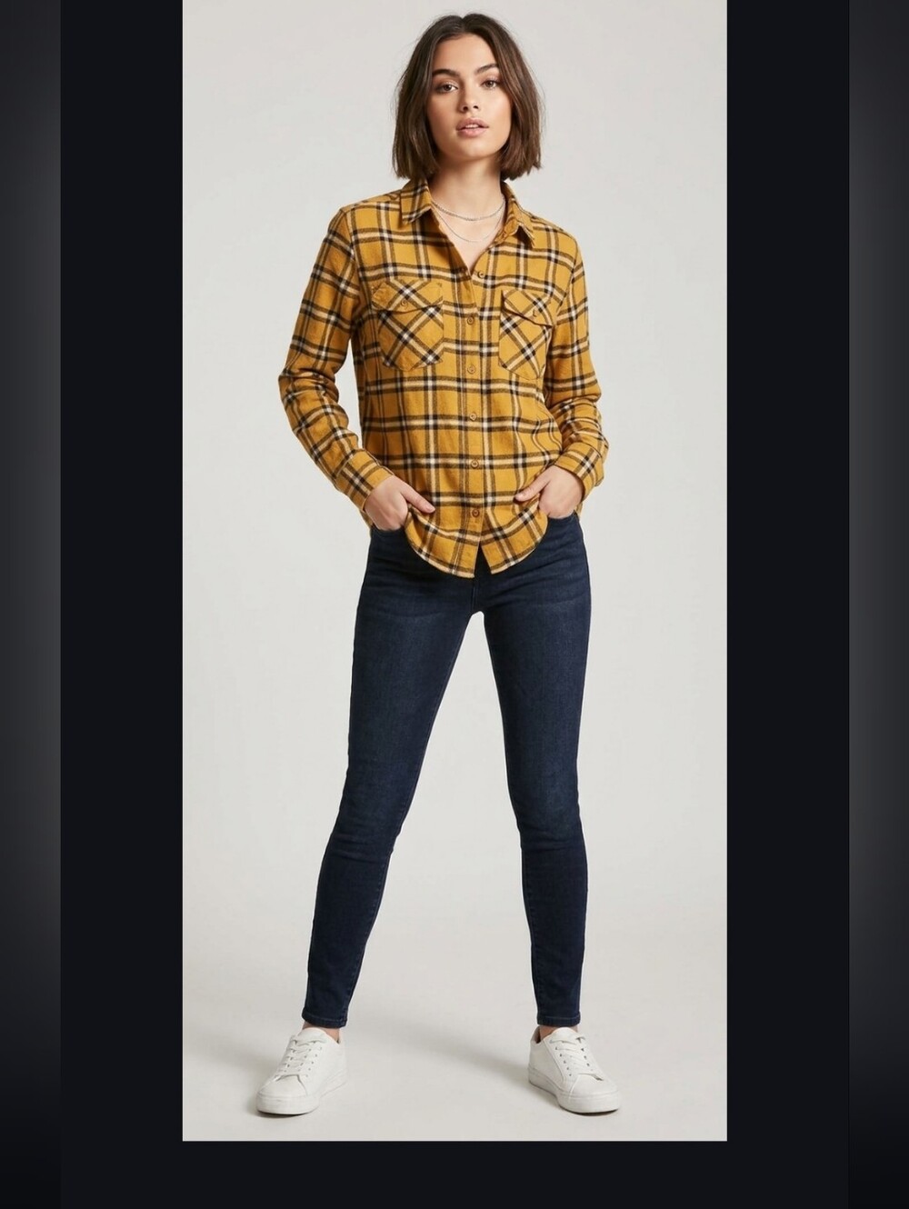 Forever 21 Yellow Plaid Button Down Shirt